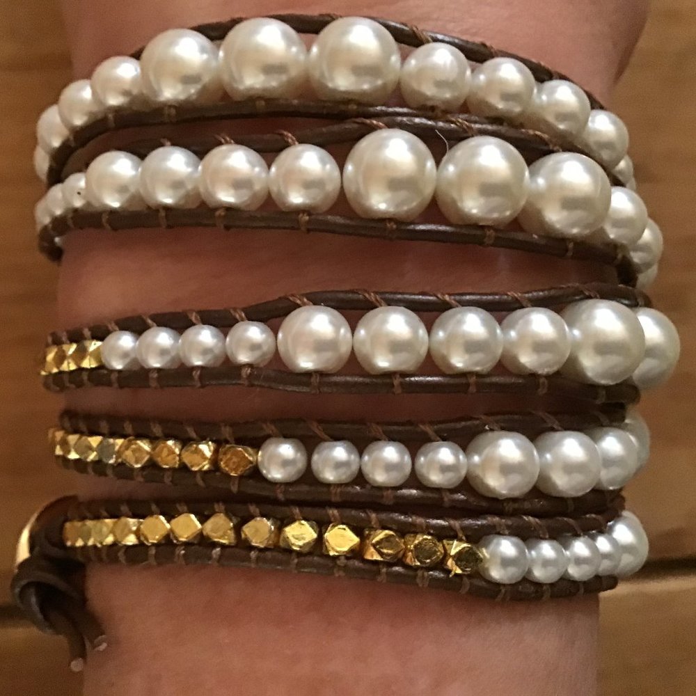 Pearl & Leather BoHo Wrap Bracelet